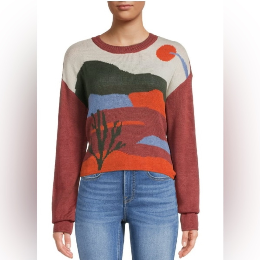 Madden NYC landscape sweater large boxy fit slightly cropped multicolor LIKE NEW